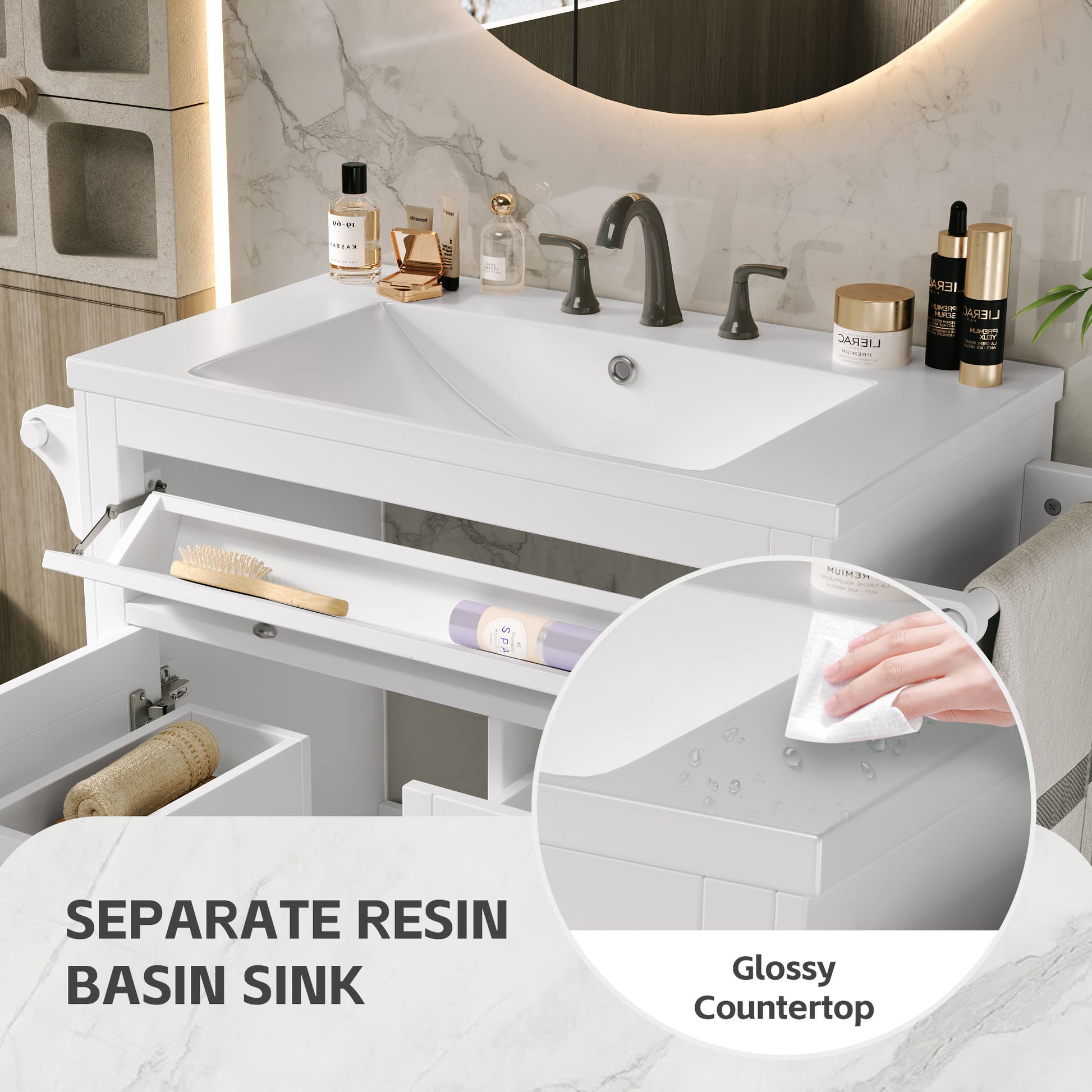 30'' Bathroom Vanity With Top Sink, Modern Bathroom Storage Cabinet With 2 Drawers And A Tip Out Drawer, Single Sink Bathroom Vanity Same As Sw000143Aak White Bathroom Modern Solid Wood Mdf Resin