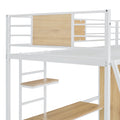 Twin Size Loft Bed With L Shape Desk And Wardrobe, White Twin White Metal & Wood