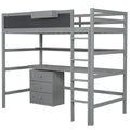 Wood Twin Size Loft Bed With Desk, Blackboard, Storage Box, Shelf And 3 Drawers, Gray Box Spring Not Required Twin Gray Wood Solid Wood Mdf