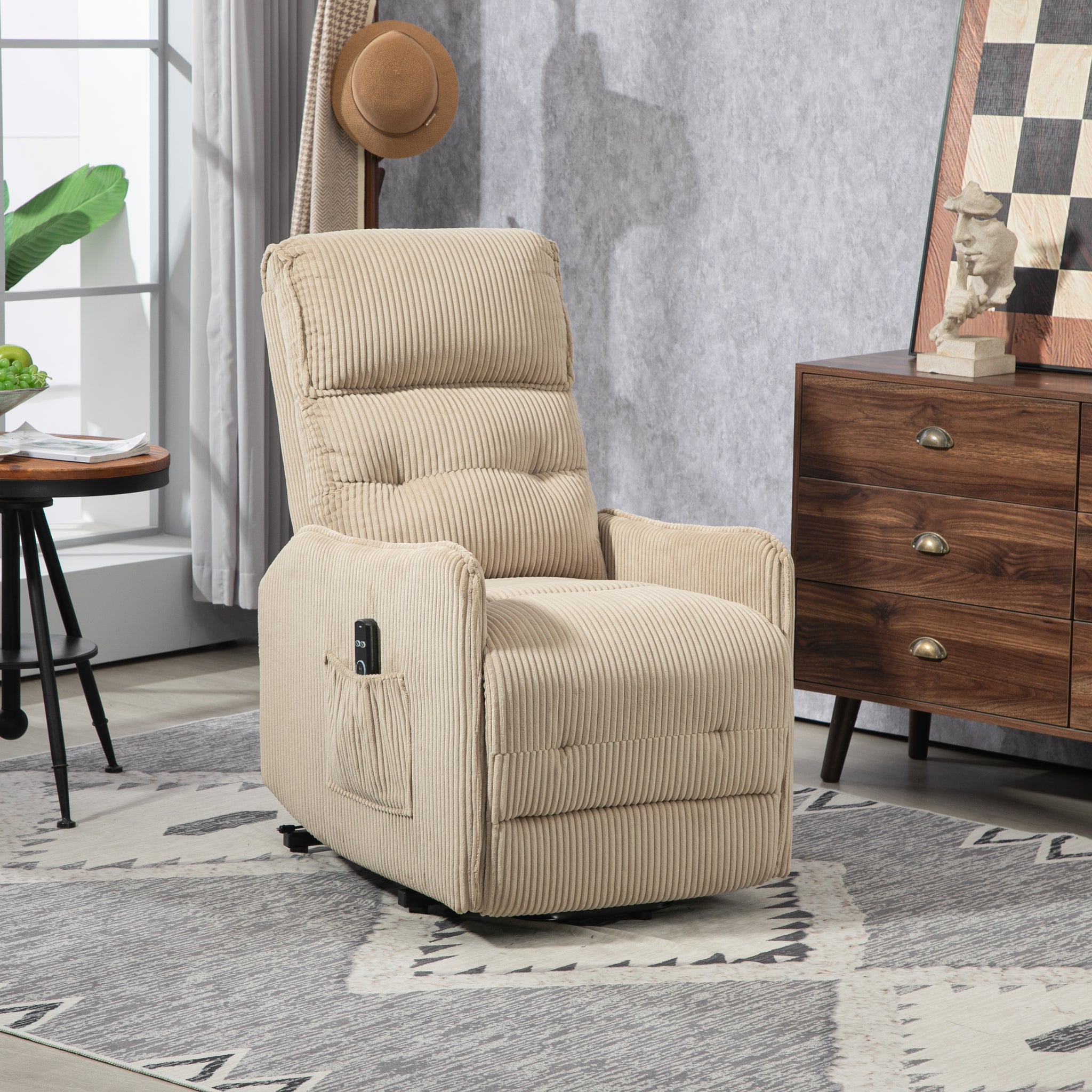 Coolmore Recliner Chair, Electric Recliner Chairs For Adults, Side Pocket Power Reclining Chair Pocket Springs Seat Cushion, Corduroy Fabric Recliner Sofa For Living Room, Bedroom, Home Theater Camel Camel Foam Corduroy