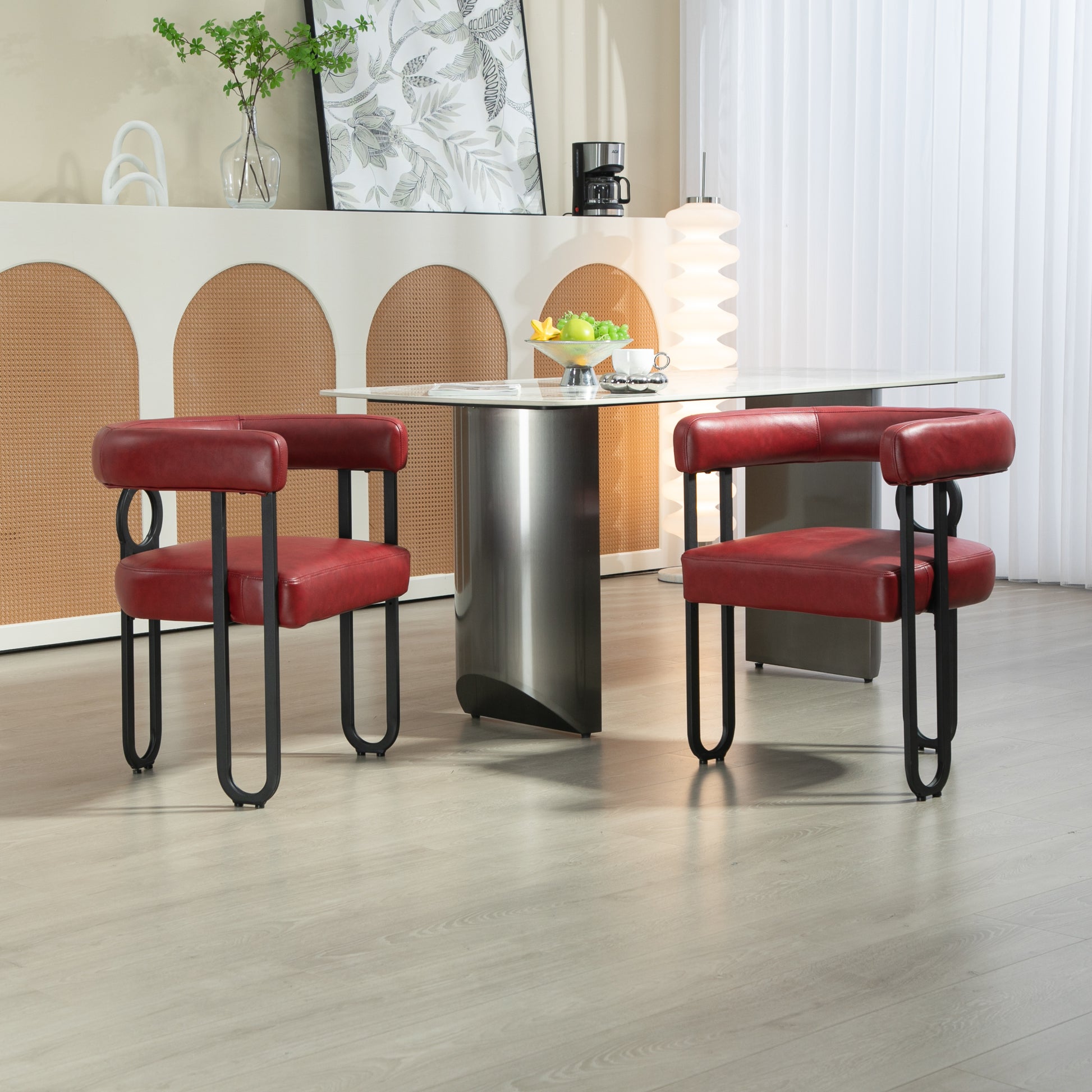 Coolmore Contemporary Designed Pu Fabric Upholstered Accent Dining Chair Barrel Side Chairs Kitchen Armchair For Living Room Set Of 2 Wine Red Pu Wine Red Foam Pu Leather