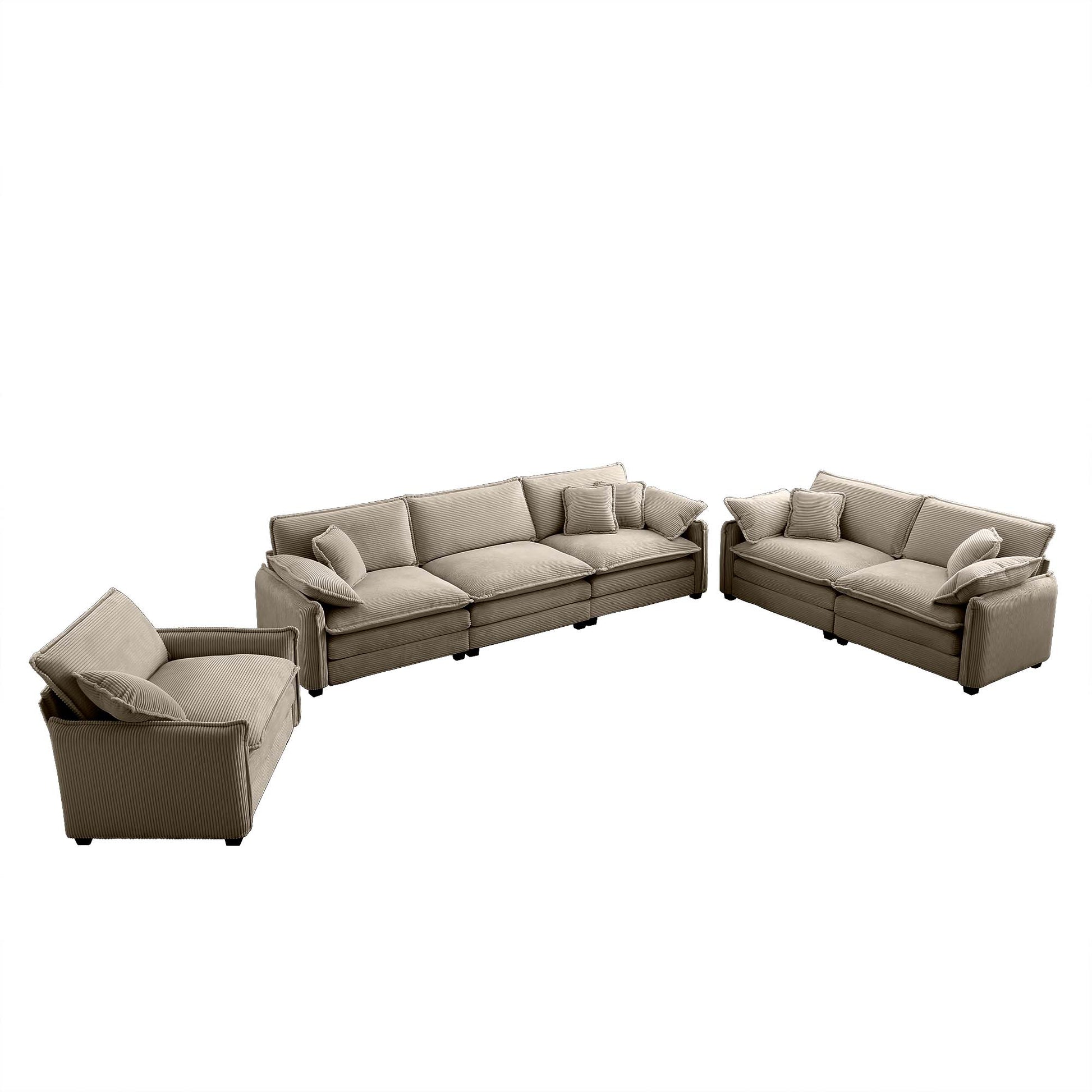 3 Piece Comfortable Oversized Sectional Sofa, One Single Sofa And One 2 Seater Sofa And One 3 Seater Sofa ,Tan Corduroy Deep Seat Sofa Tan Corduroy 6 Seat