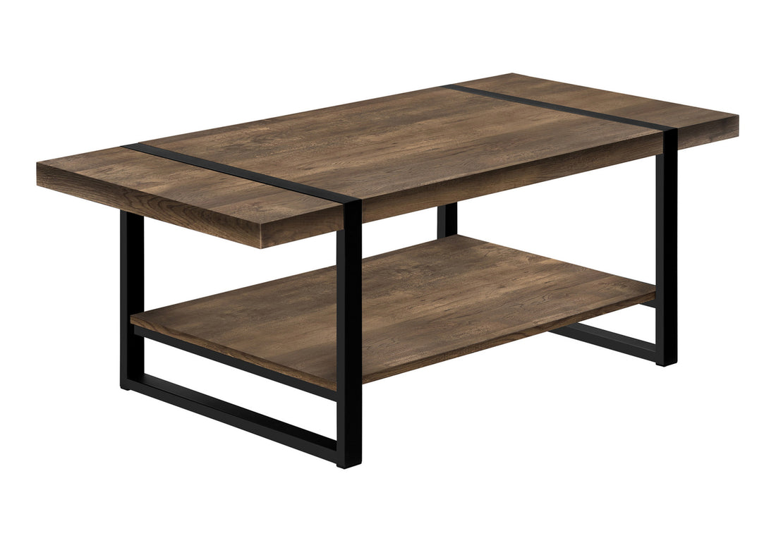 Coffee Table, Accent, Cocktail, Rectangular, Living Room, 48"L, Brown Laminate, Black Metal, Contemporary, Modern Brown Mdf