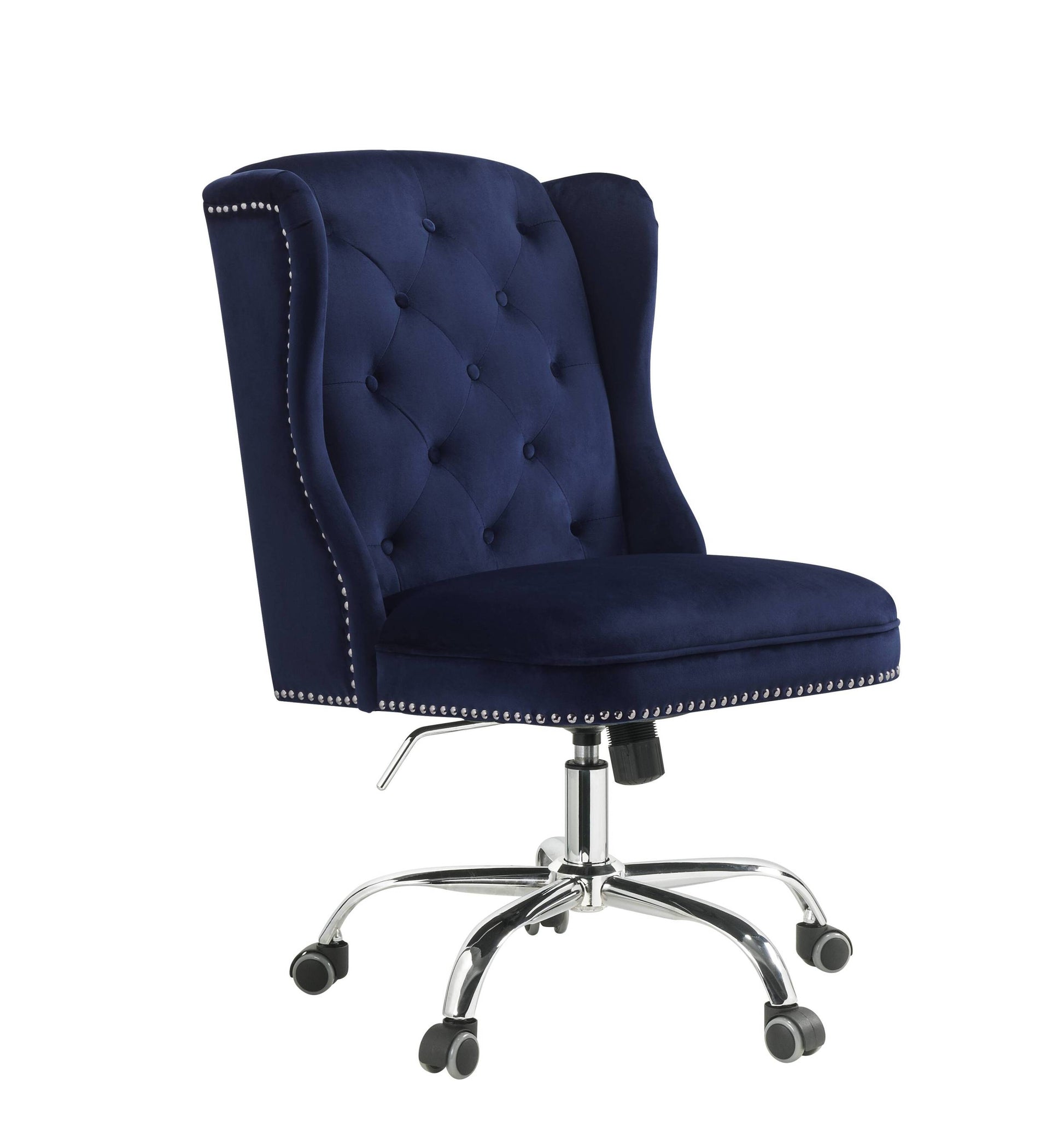 Midnight Blue Swivel Office Chair With Wing Back Caster Solid Blue Office Office Chairs Solid Back Swivel Fabric Metal