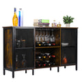 Industrial Wine Coffee Bar Liquor Cabinet Freestanding, 55' Kitchen Buffet Sideboard Farmhouse Storage Display Cabinet With Glass Holder & Sliding Wine Racks, Black Antique Antique Brown Metal & Wood