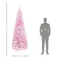Homcom 7.5' Tall Unlit Snow Flocked Artificial Christmas Tree Slim Pencil Xmas Tree With Pine Shape And Realistic Branches, Pink Pink Plastic