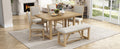 6 Piece Retro Dining Set, 1 Rectangular Table With Designed Trestle Base And 4 Upholstered Chairs And 1 Bench For Dining Room And Kitchen Natural Natural Solid Wood Mdf