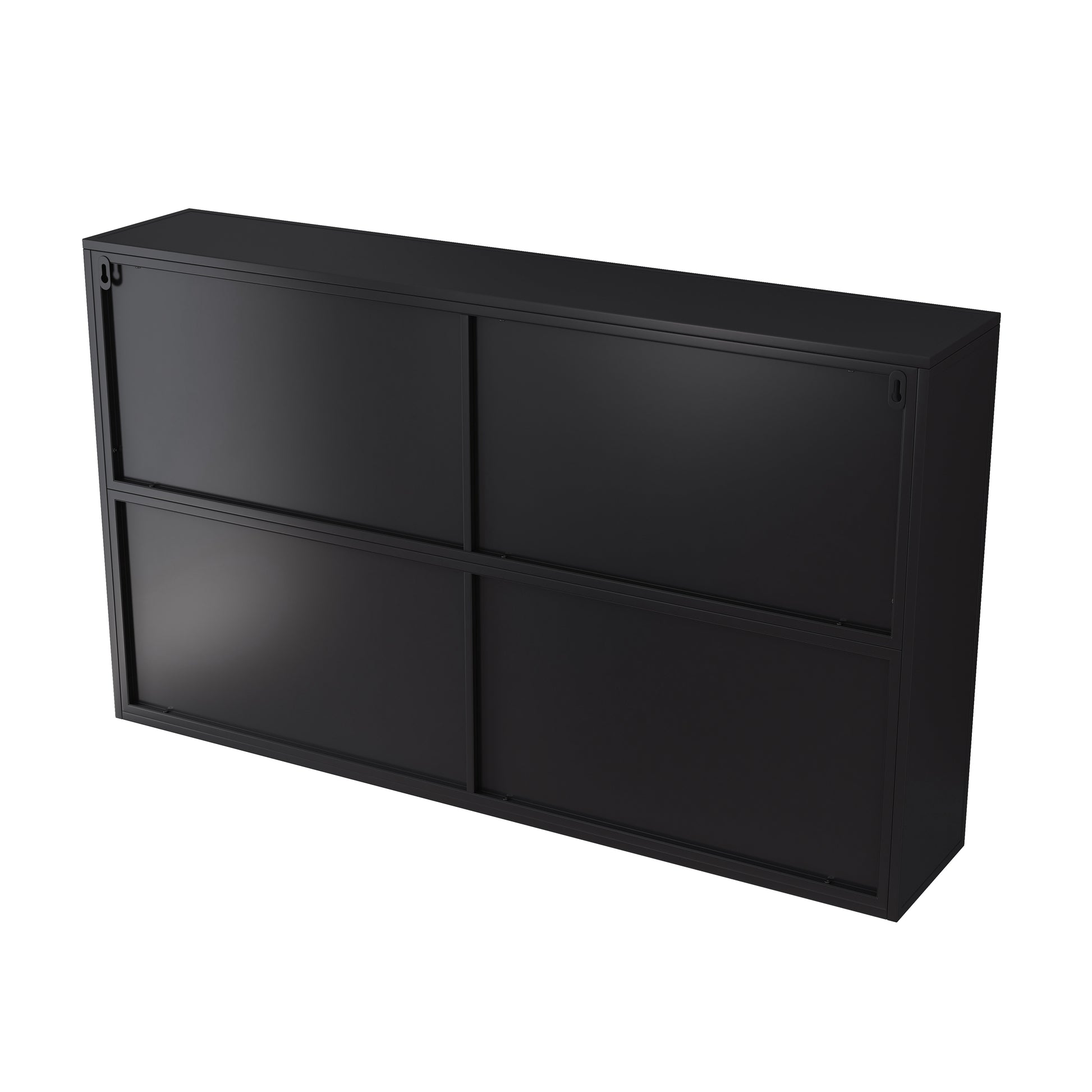 47.25" Four Door Glass Wall Cabinet Storage, Wall Mounted,Suitable For Kitchen, Living Room, Bathroom Black Black Glass Metal