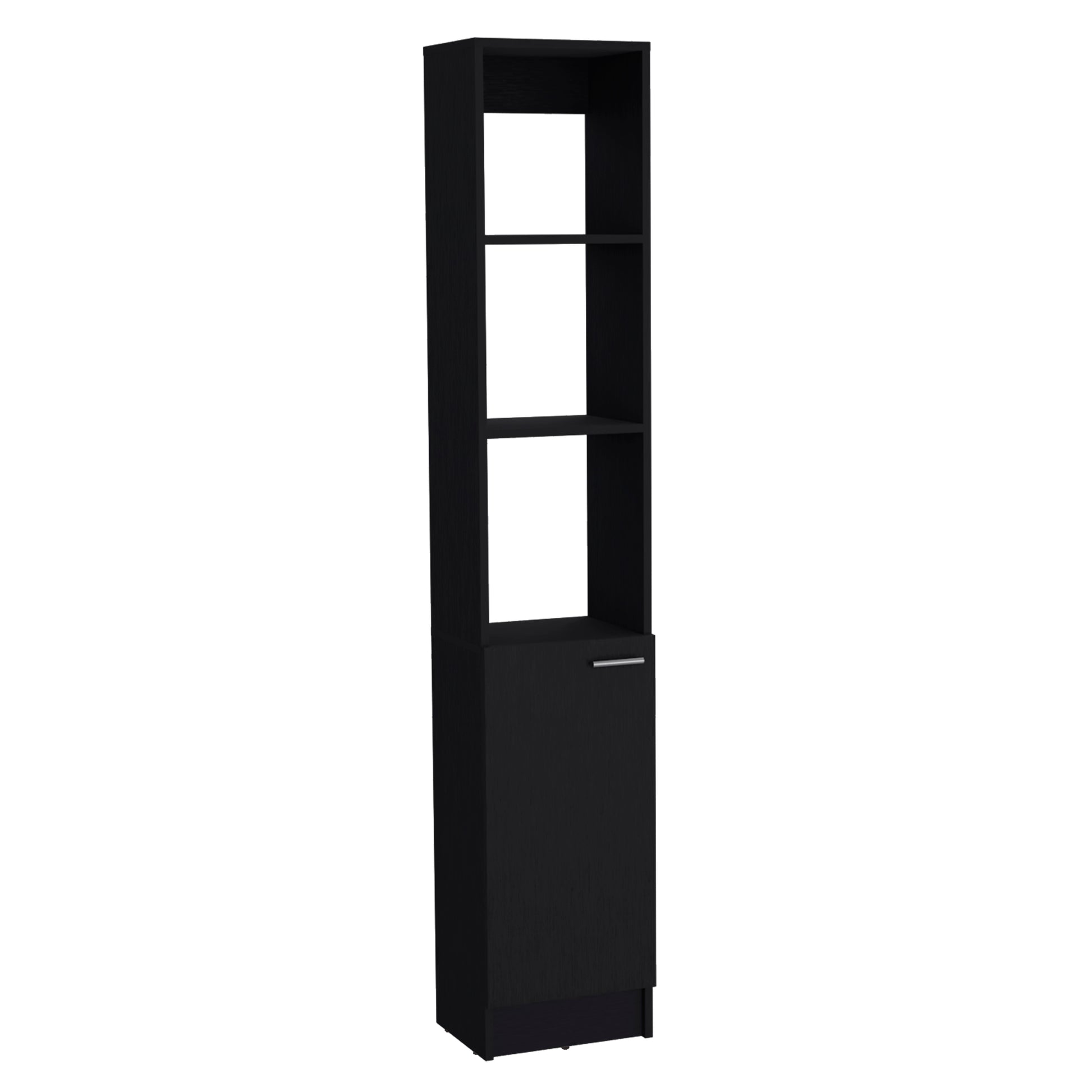 Linen Cabinet, 1 Door, 6 Shelves, Black Black Solid Wood Mdf Engineered Wood