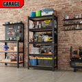 5 Tier Storage Rack, Adjustable Height Shelving, Warehouse Supermarket Basement Storage, Black Requires Assembly 5 Black Nature Standard Horizontal Primary Living Space Open Back Metal Classic