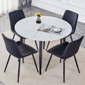 Table And Chair Set.Modern Extendable Mdf Dining Table.The Table Has A Telescopic Design, Suitable For Gatherings Of Different Size.Paired With 4 Chairs With Pu Cushions And Black Metal Legs. Black,White Seats 4 Mdf Metal