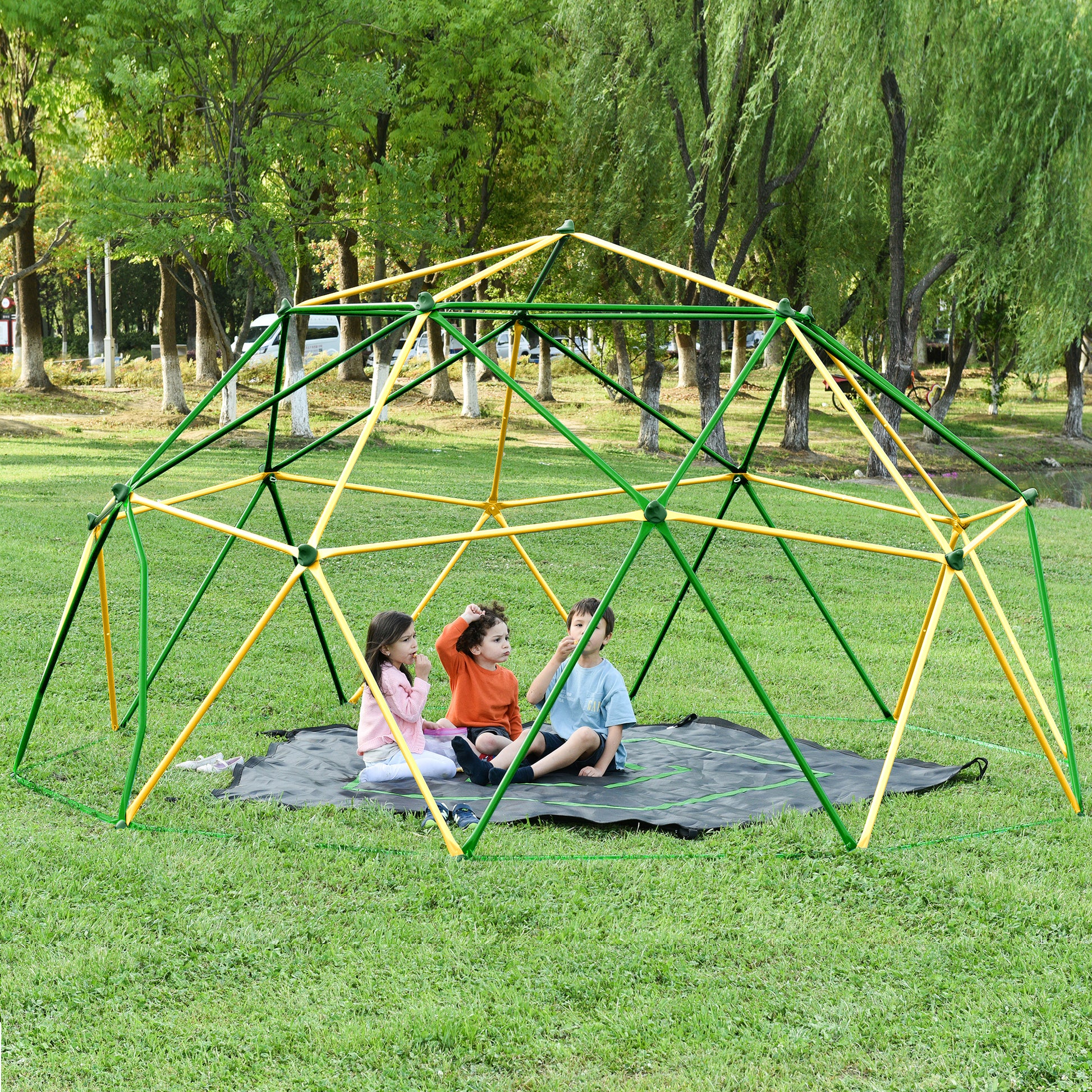 13Ft Geometric Dome Climber Play Center, Kids Climbing Dome Tower With Hammock, Rust & Uv Resistant Steel Supporting 1000 Lbs Yellow Metal