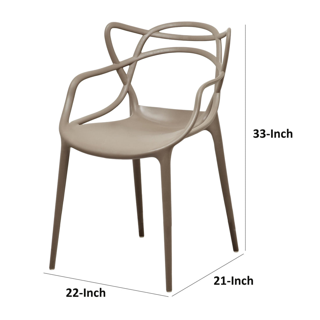 Yuva 22 Inch Armchair, Set Of 4, Intricate Design, Curved Seat, Gray Polypropylene Gray Polypropylene