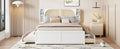 Queen Size Rattan Headboard Bed With Two Drawers And Trundle, White Queen White Solid Wood Mdf