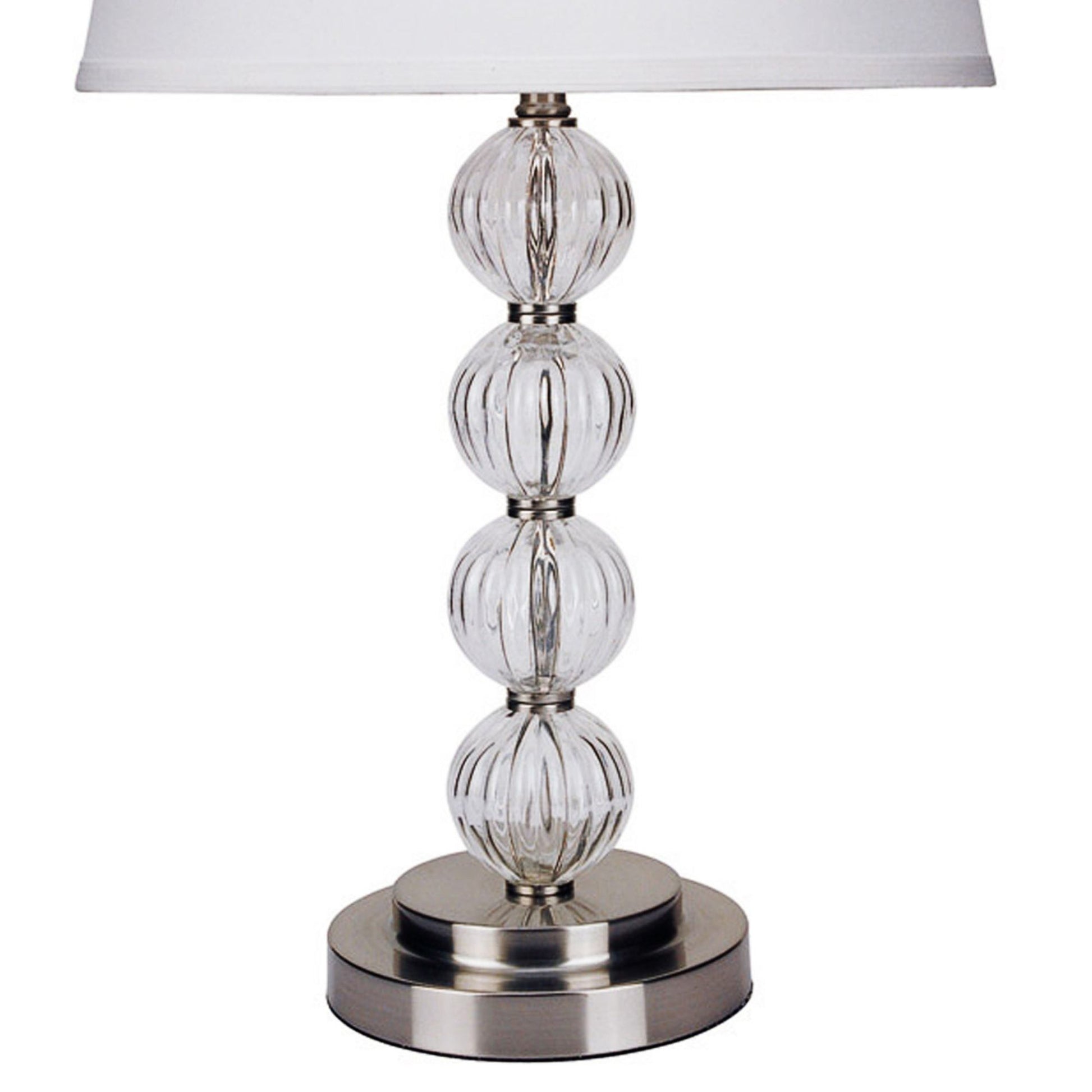 28.5" Tall Metal Table Lamp With Satin Nickel Finish And Orb Design, Linen Shade Brushed Nickel Metal