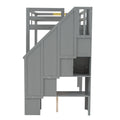 Twin Size Loft Bed Frame With Storage Staircase And Double Desks And Shelves,Gray Twin Gray Solid Wood Mdf