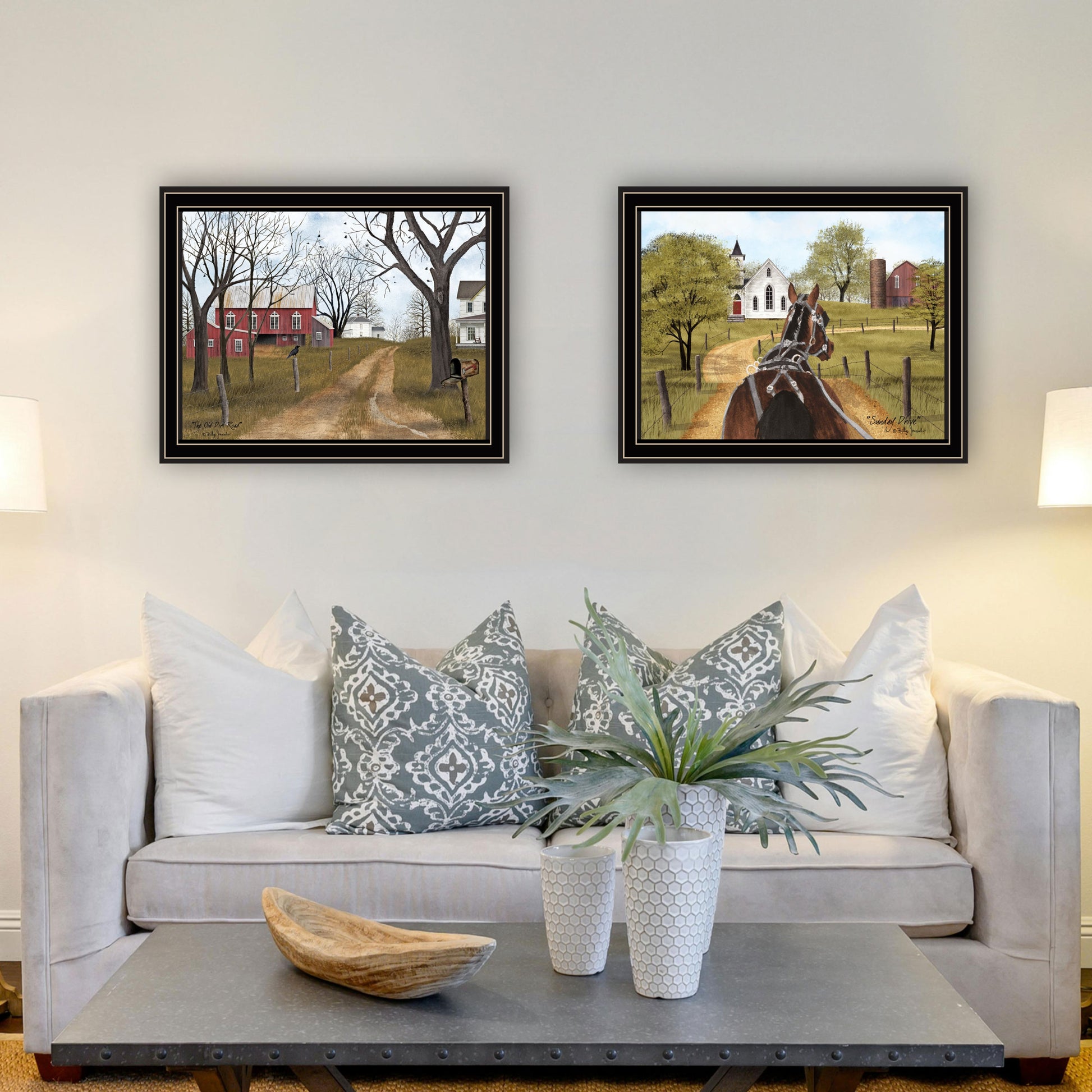 2 Piece Vignette Sunday Drive & The Old Dirt Road Black Framed Wall Art For Living Room, Bedroom Wall Art Print For Home Decor By Billy Jacobs Multicolor Wood Paper