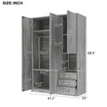 2 Doors Wooden Wardrobe Storage For Bedroom, With Shelves And 3 Drawers, Gray Gray Particle Board