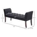 Homcom End Of Bed Bench With Button Tufted Design, Upholstered Bedroom Entryway Bench With Arms And Solid Wood Legs For Bedroom, Black Black Wood