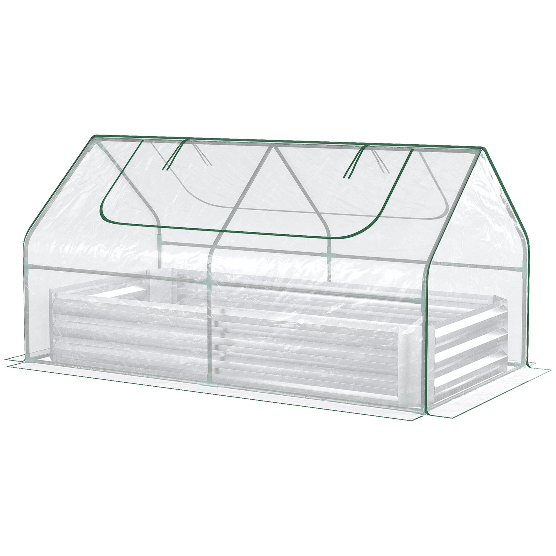 Outsunny 6' X 3' Galvanized Raised Garden Bed With Mini Pvc Greenhouse Cover, Outdoor Metal Planter Box With 2 Roll Up Windows For Growing Flowers, Fruits, Vegetables And Herbs, Silver Silver Pvc