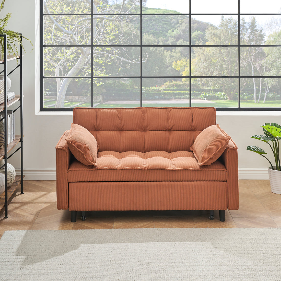 Folding Sofa Bed, Adjustable Back, Access Sofa, Recliner, Single Bed, Orange Orange Corduroy 2 Seat