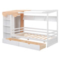 Twin Size House Bed With Two Drawers And Wardrobe,White Twin White Solid Wood