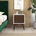 Caroline Mid Century Modern Style White Night Stand 2 Drawer Dark Brown,White Brown 2 Drawers Bedroom With Legs Walnut Solid Wood Walnut Solid Wood