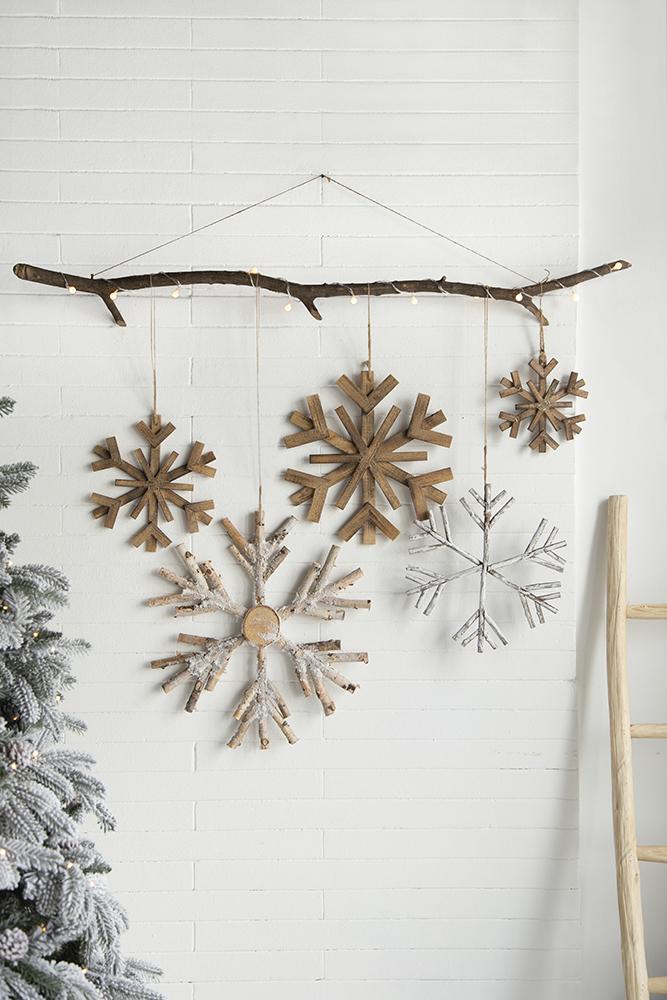 17.7" X 17.7" Large Fir Wood Snowflake Ornaments, Hanging Home Decor Accents For Christmas Tree, Wall Art, Holiday Display, Set Of 2 Brown Wood