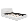 Queen Size Upholstered Platform Bed, White Box Spring Not Required Queen White Wood Bedroom Bed Frame Upholstered