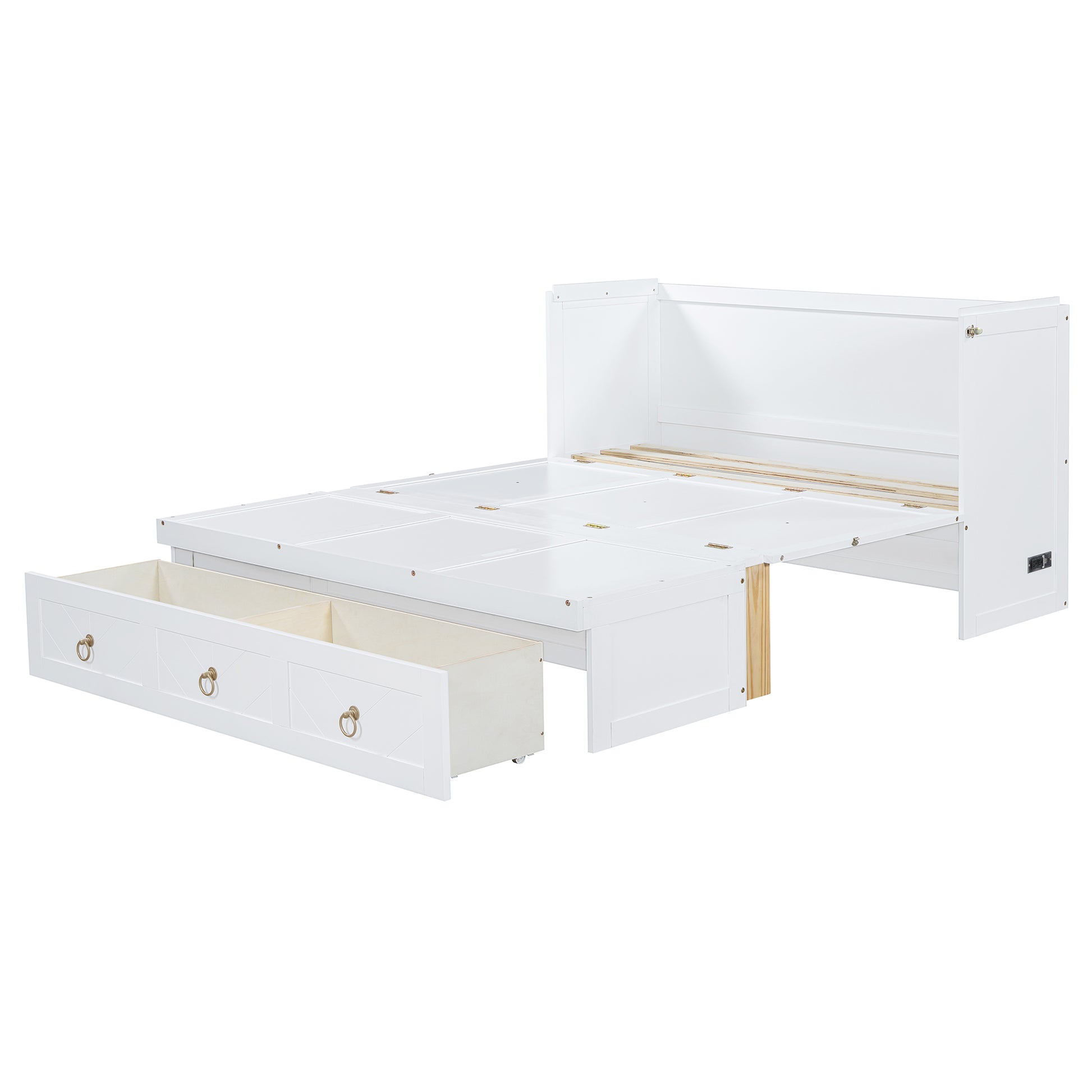 Queen Size Murphy Bed With Usb Port And A Large Drawer, White Queen White Solid Wood Mdf