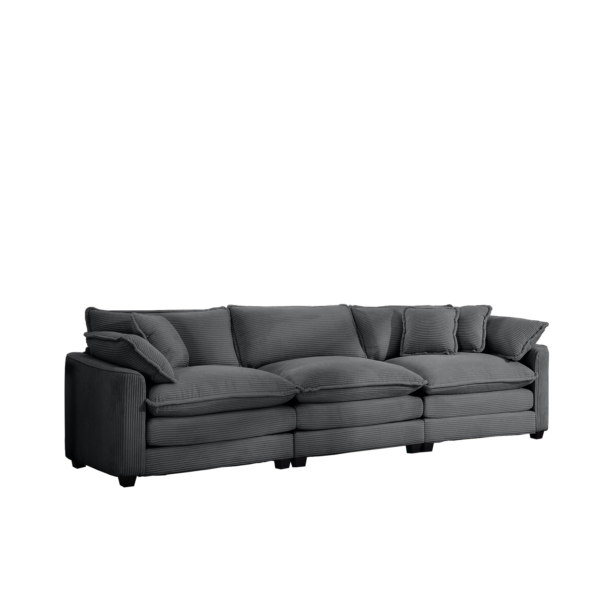 Mid Century Modern Sectional Sofa 3 Seater Sectional Sofa With 2 Arm Pillows And 3 Pillows, Living Room Sectional Grey Corduroy Fabric Grey Corduroy 3 Seat