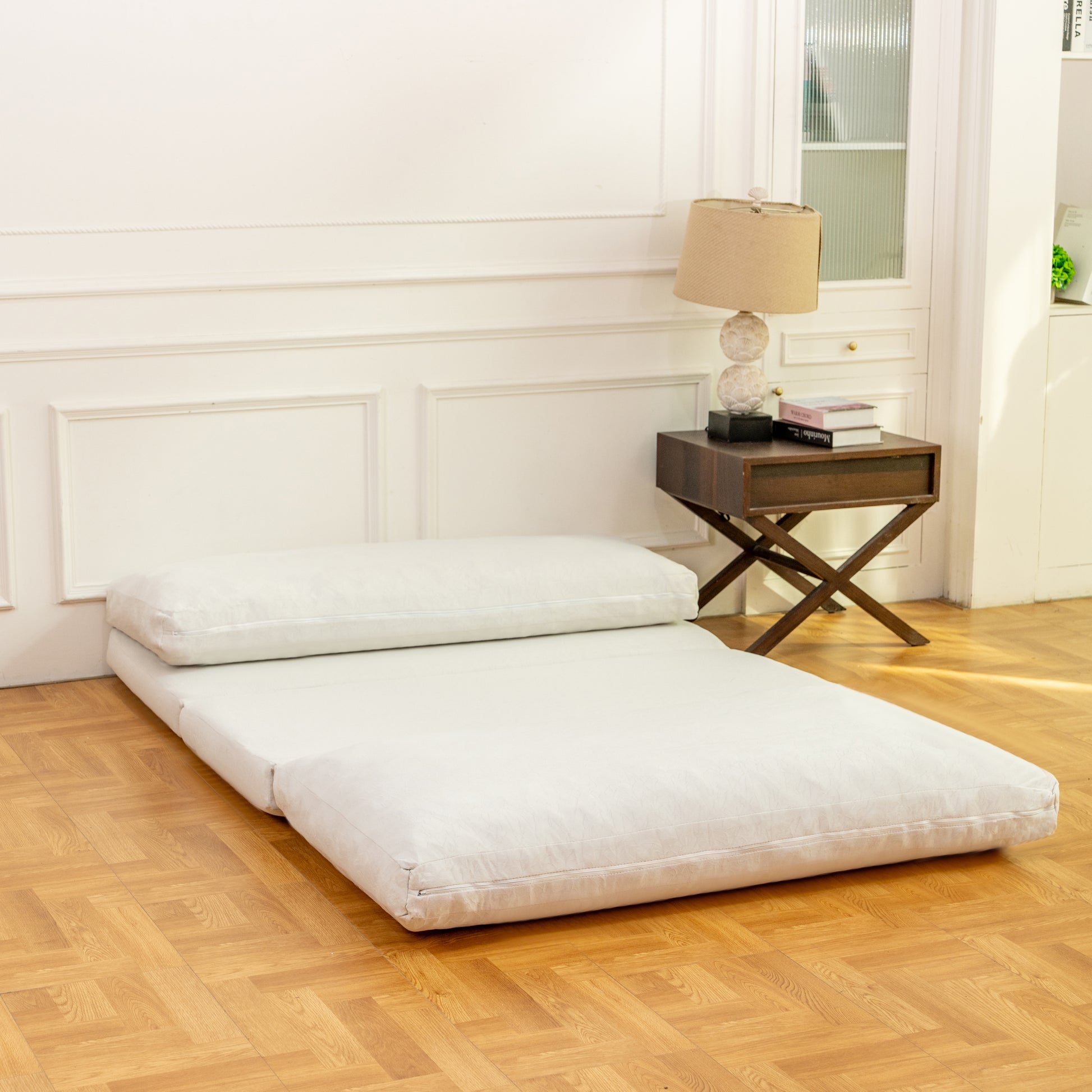Large Folding Matress Sofa Bean Bag Bed, Foam Filling Folding Matress Sofa, Includes Removable And Machine Washable Cover, Soft Premium Faux Fur White Primary Living Space Soft Casual,Modern Foam Velvet 2 Seat