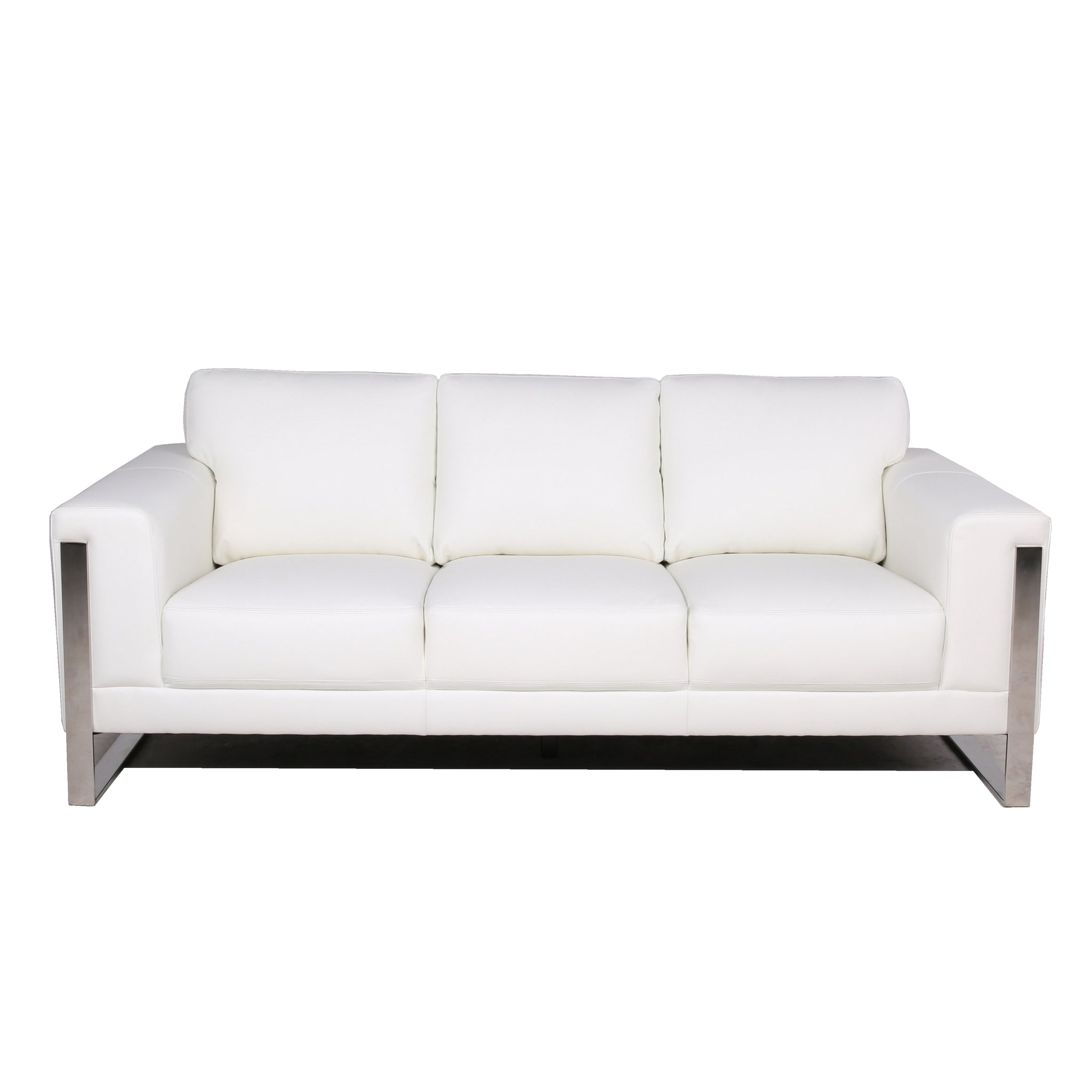 Modern Leather Metal Leg Sofa White Leather 3 Seat