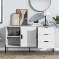 Modern Featured Storage Cabinet Sideboard With Glass Sliding Door And 3 Drawers, Entryway Console Table Kitchen Buffet Cabinet For Corridors Entrances Kitchen Study White 5 Or More Spaces White Particle Board