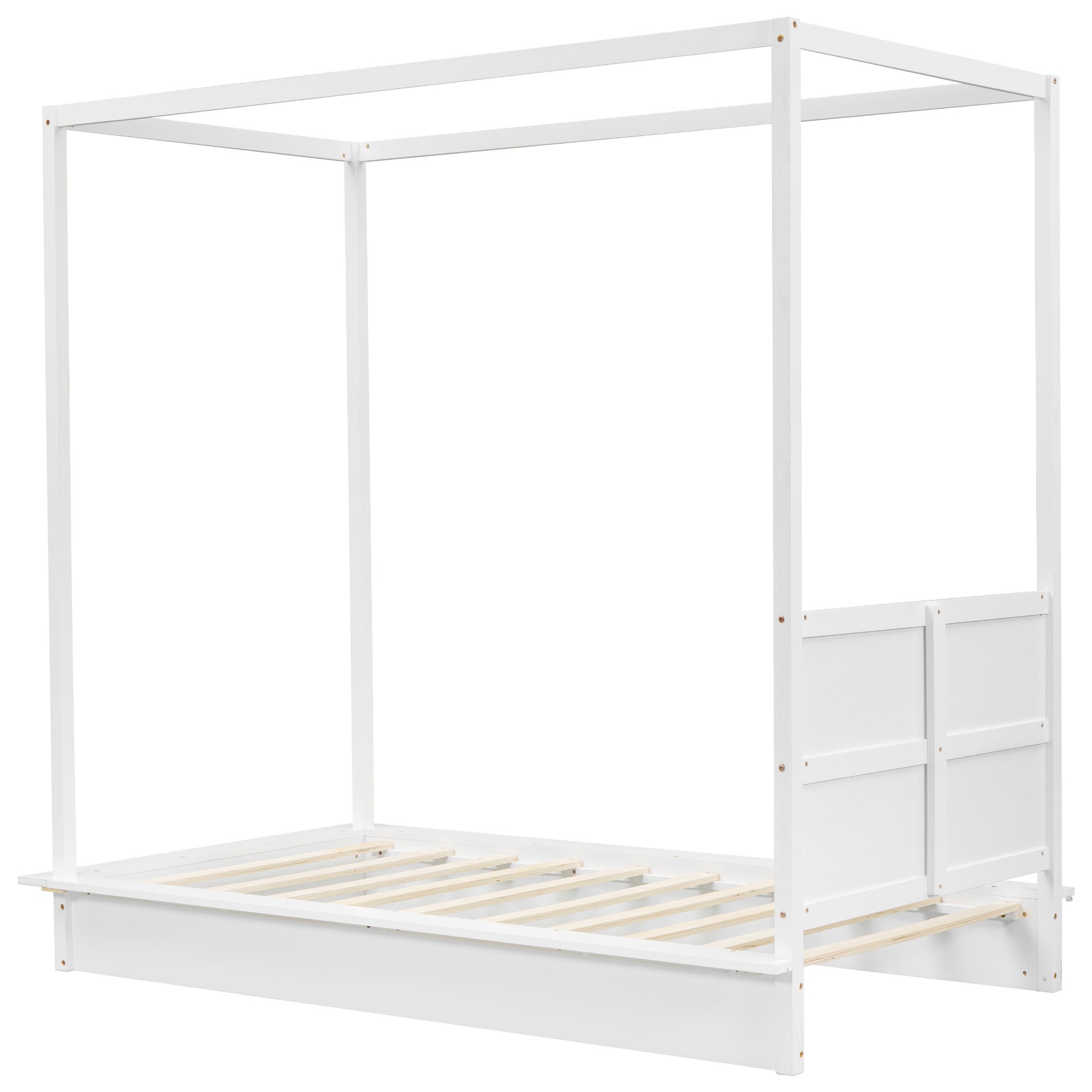 Twin Size Wood Led Canopy Bed, Canopy Platform Bed With Support Slats, No Box Spring Needed, White Twin White Plywood