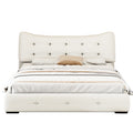 Modern Pu Upholstered Queen Bed With Ergonomic Wingback Headboard, No Box Spring Needed, Cream Box Spring Not Required Queen Cream Composite Bedroom Contemporary Bed Frame Pu,Upholstered