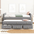 Twin Size Upholstered Daybed With Twin Size Trundle And Drawers, Velvet, Gray Box Spring Not Required Twin Gray Velvet