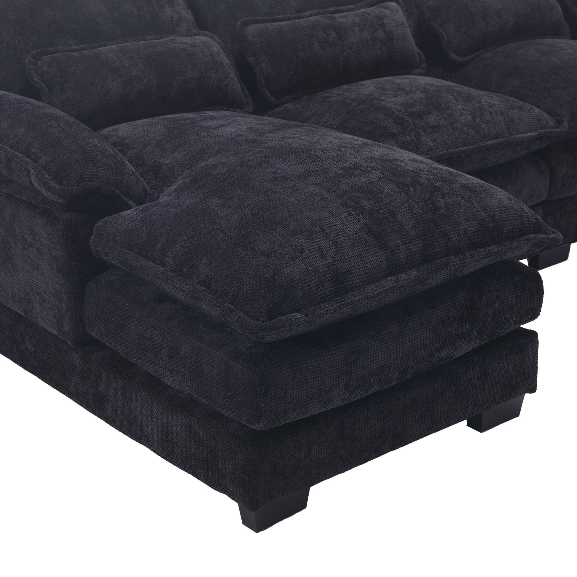 United We Win Modern Large Chenille Fabric U Shape Sectional Sofa Black Chenille 4 Seat