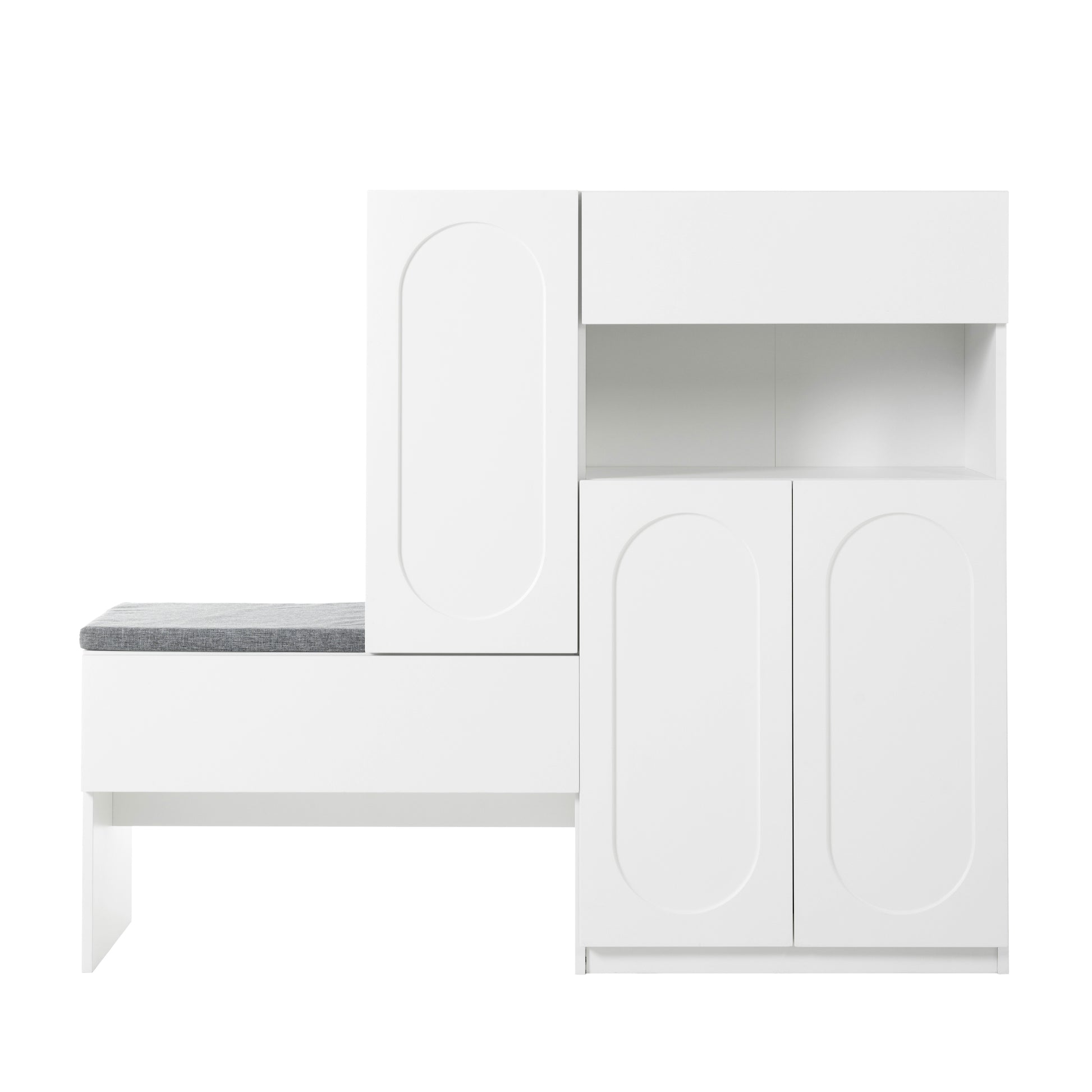 Elegant 2 In 1 Shoe Cabinets With Soft Cushion, Modern Storage Bench With Arched Doors & Rebound Devices, Versatile Shoe Rack Organizer With Adjustable Shelves For Hallway, Living Room, White White