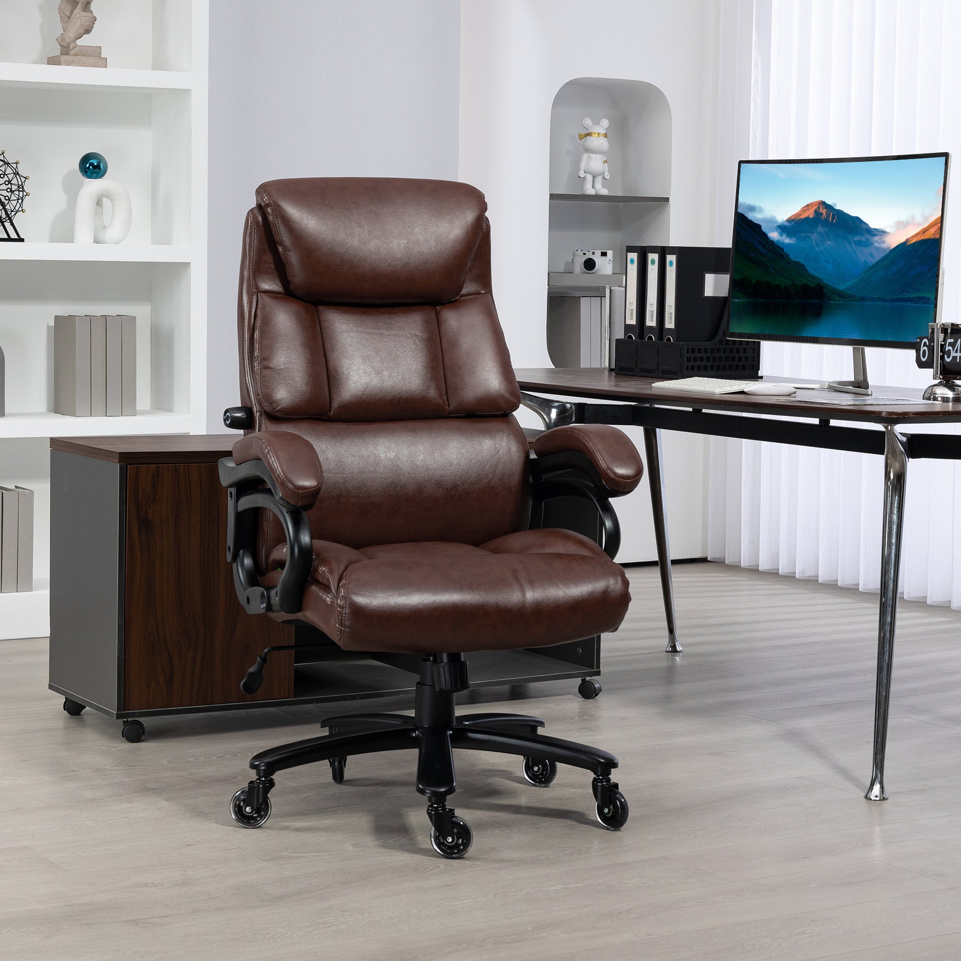 Vinsetto Pu Leather Office Chair For Big And Tall, 400Lb, Brown Brown Pu Leather