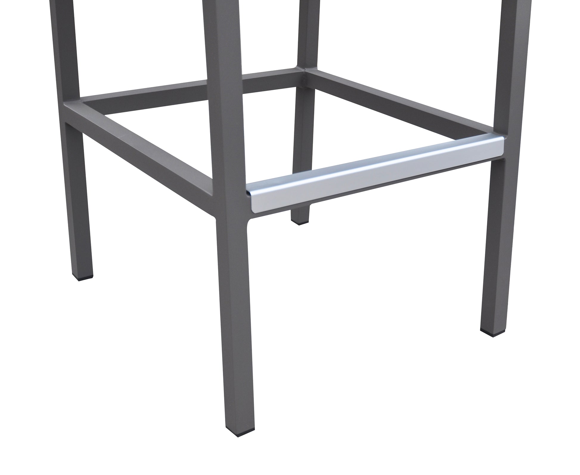 Marina Outdoor Patio Barstool In Gray Powder Coated Finish With Gray Sling Textilene And Gray Wood Accent Arms Gray Textilene Aluminium