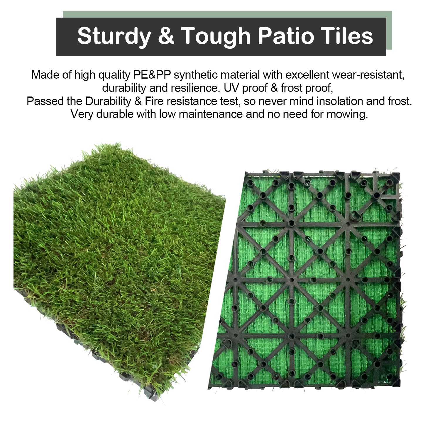 Artificial Grass Turf Tiles Interlocking Set Of 35Pcs, Fake Grass Tiles Self Draining For Pet Indoor Outdoor Flooring Decor, 12X12In Dark Green Dark Green Modern Plastic Plastic