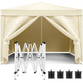 10'X10' Folding Canopy With 4 Removable Sidewalls Outdoor Event Shelter Upf 50 Gazebo Portable Tents For Parties Beach Camping Wedding Ez Pop Up Canopy 4Pcs Weight Bag Carry Bag Beige Metal