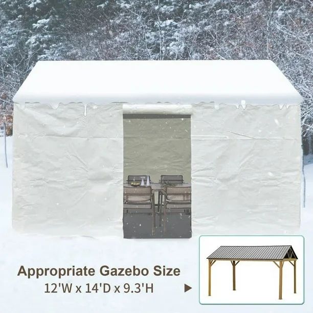 12'X14' Gazebo Cover For Hardtop Gazebos, Outdoor Universal Winter Gazebo Cover With Sidewalls And Mesh Windows, All Season Waterproof Enclosed Gazebo Cover, White White Polypropylene