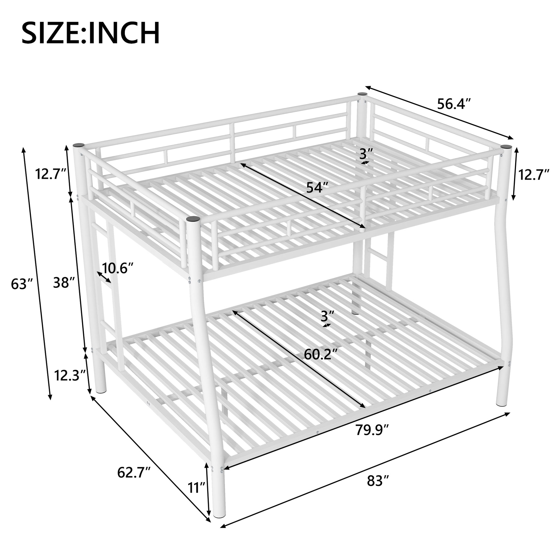 Full Xl Over Queen Metal Bunk Bed With Ladder And Guardrails, White Expected Arrival Time: 9.7 Box Spring Not Required Full Xl White Metal Metal
