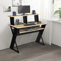 Natural And Black Music Desk With Cord Managements Natural Black Computer Desk Office Rectangular Shelves Desk Wood Metal Sled