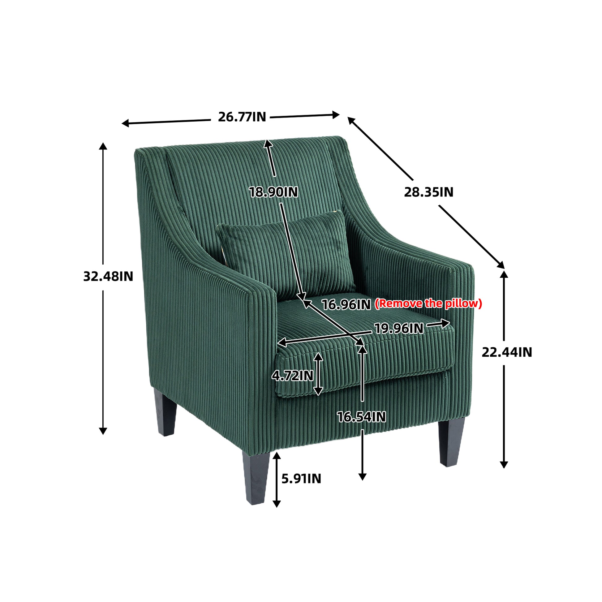 Coolmore Modern Accent Chair,Upholstered Armchair With Scooped Arms For Bedroom,Apartment,Studio,Office,Waiting Room Emerald Corduroy Emerald Primary Living Space Foam Corduroy