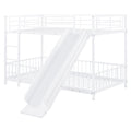 Twin Over Twin Size Metal Bunk Bed With Slide And Guardrails, White Twin White Metal