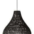 Boney 18 Inch Pendant Light, Woven Rope, Rounded Shape, Iron, Black Black Iron