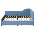 Twin Size L Shaped Corduroy Daybed,Upholstered Bed Frame With 2 Storage Drawers,Blue Twin Blue Wood Fabric